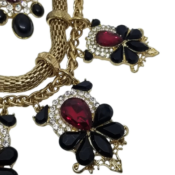 VINTAGE GOLDTONE & RHINESTONE STATEMENT NECKLACE & DROP EARRINGS SET - Picture 6 of 10